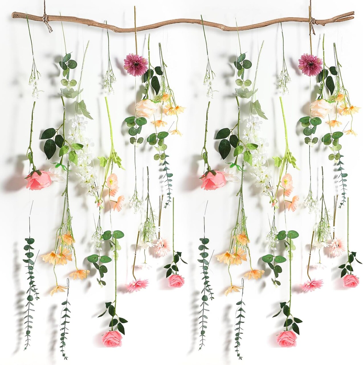 26-Piece DIY Wildflower Garland Set – Artificial Hanging Roses, Poppies, and Wildflowers for Wedding, Baby Shower, Birthday, and Home Garden Decorations (White, Champagne, Pink)